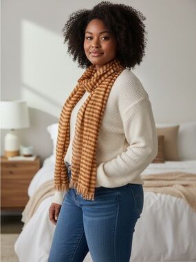 Prana Striped Mustard Brown Scarf